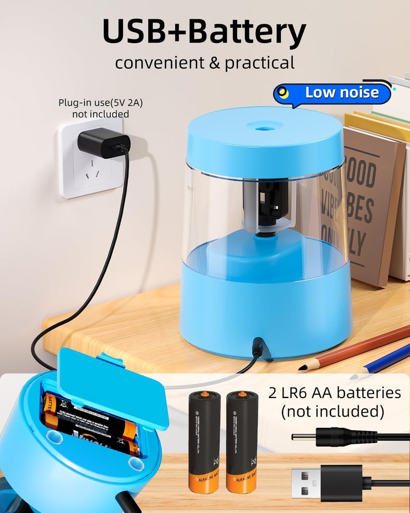 Zmol Colored Pencil Electric Sharpener, Auto Stop, Plug-in Small Electric Sharpener Battery Powered for 6-8mm No. 2 Pencils Blue - Image 4